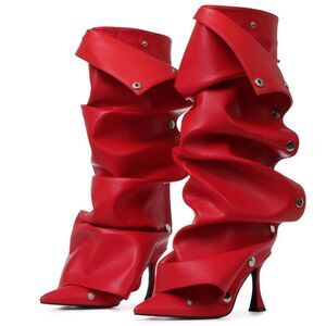 Red Slouchy Stiletto Boots